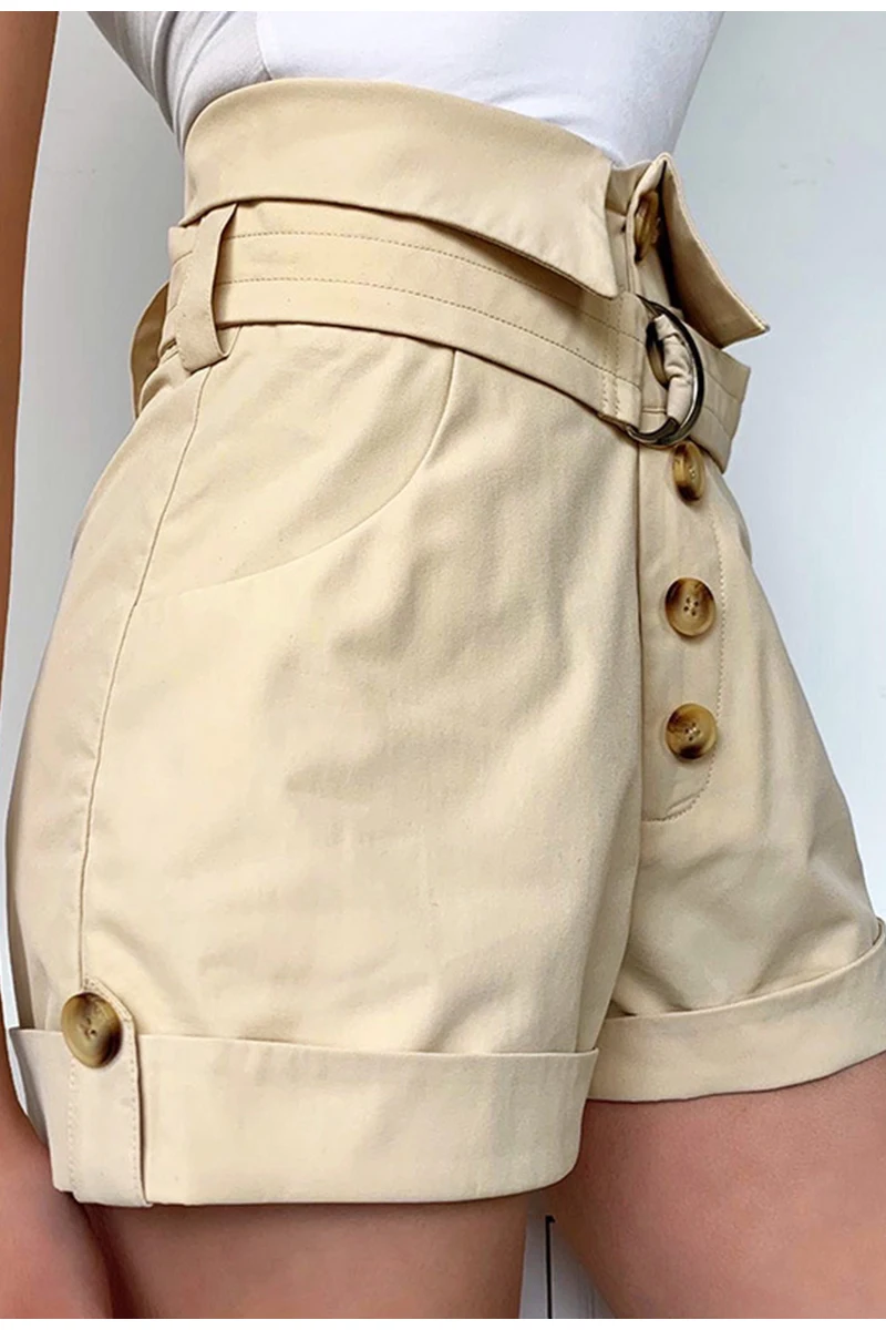 Casual High Waist Button Women Shorts - Shorts - Uniqistic.com