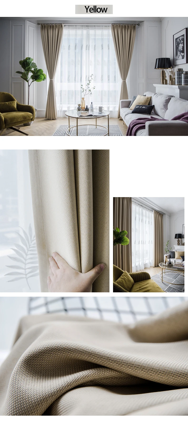 YCENTRE 80%, Затемненные занавески для гостиной, плотные занавески из искусственного льна, занавески для спальни Rideaux, на окно, индивидуальные, Cortina