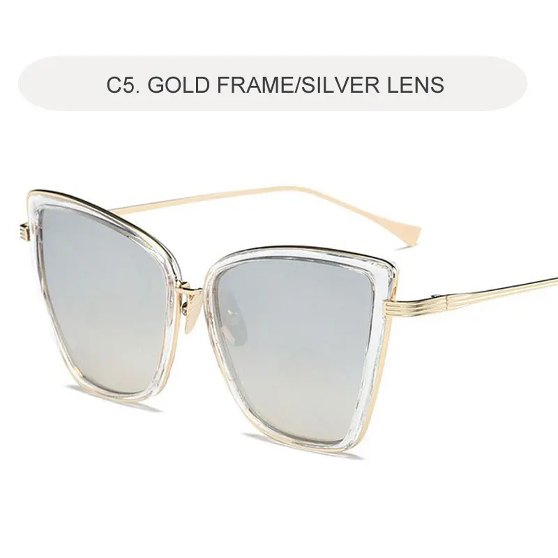 C5 SILVER Новые брендовые дизайнерские солнцезащитные очки Cateye, женские винтажные металлические очки, зеркальные ретро очки Lunette De Soleil Femme UV400 - Цвет линз: C5 SILVER