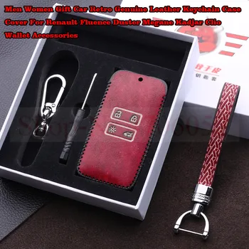 

Men Women Gift Car Retro Genuine Leather Keychain Case Cover For Renault Fluence Duster Megane Kadjar Clio Wallet Accessories