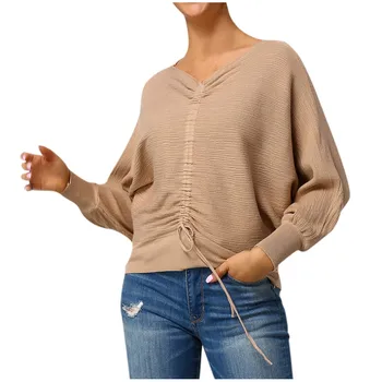 

Autumn Winter V-Neck Pullovers Sweater Sexy Women Knitted Sweater Drawstring Loose Sweaters Winter Women pull femme hive