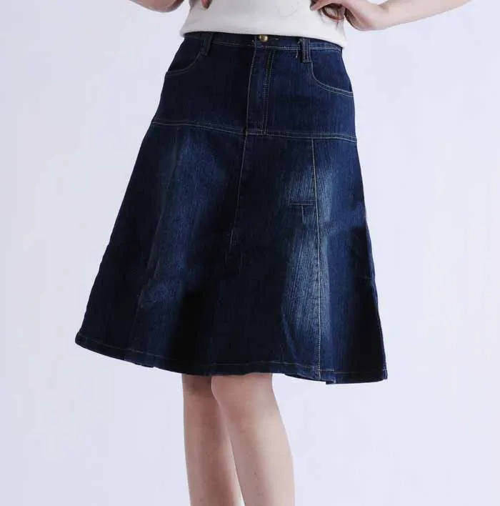 Plus Size XS- 6XL 7XL Pockets Jeans Pleated Skirts Women Clothing A-line High Waist Knee-Length Denim Skirts for Girls CD33