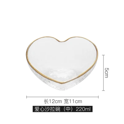 Glass Salad Bowl Transparent Dessert Plate Storage Heart Shape Nordic Phnom Penh Hammer Vegetables Fruit Fork Breakfast Cup S - Цвет: M Size
