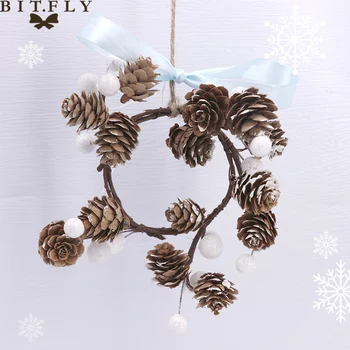 

Natural Pine Cone Rattan Ring Artificial flowers Garland For Christmas Home Decor DIY Floral wedding Wreaths
