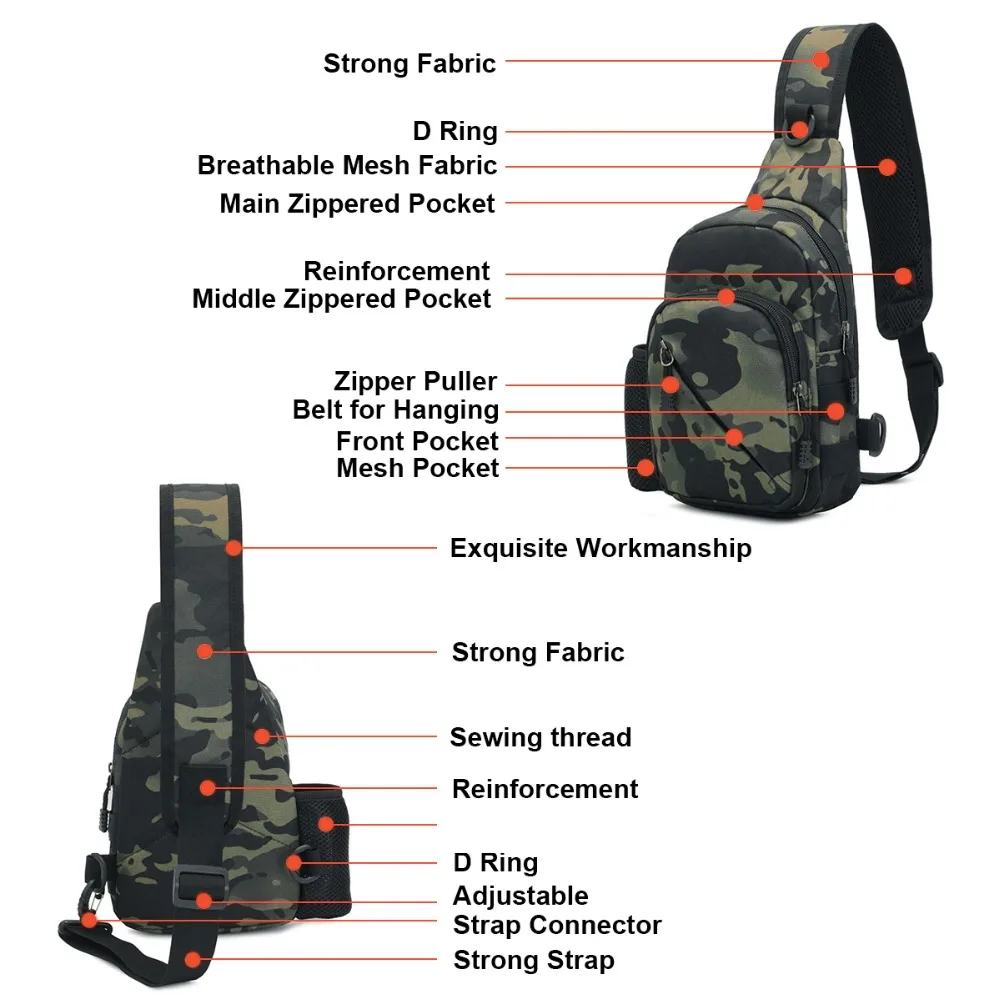 Слинг нагрудная сумка, BraveHawkOutdoors 900D портативный тактический Водонепроницаемый MOLLE сумка через плечо для пеших прогулок на велосипеде(черный камуфляж