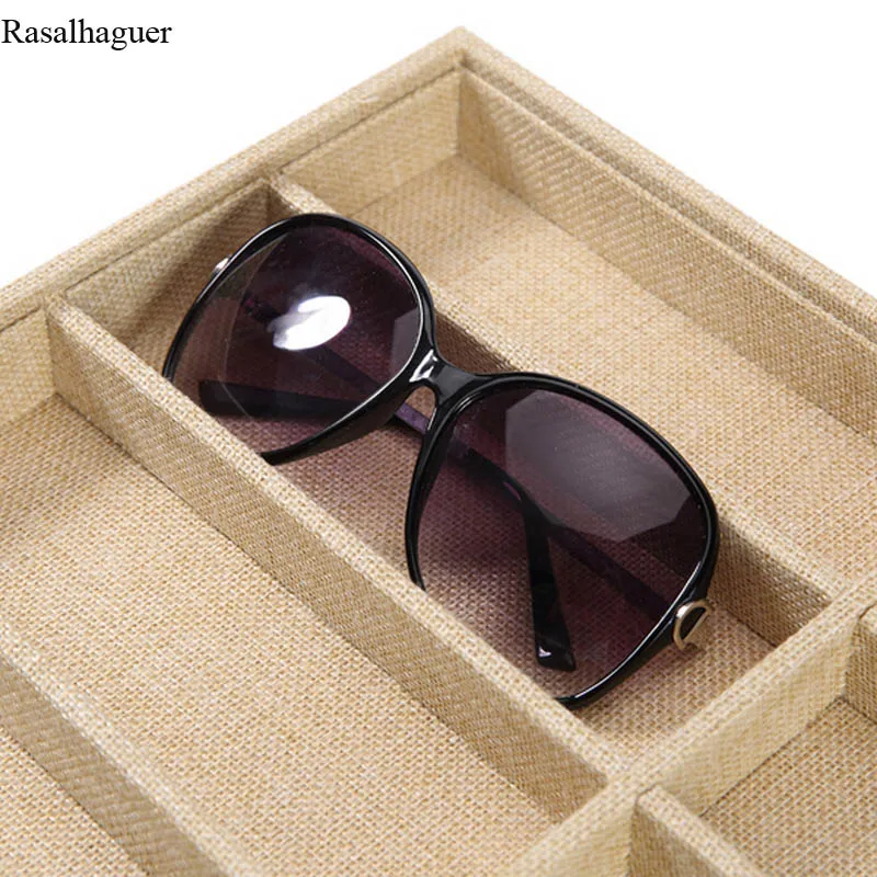 Fashion Glasses Cases Linen 6/10/12 Grids Sunglasses Display Box Sunglasses Display Glasses Display Props Jewelry Organizer Tray