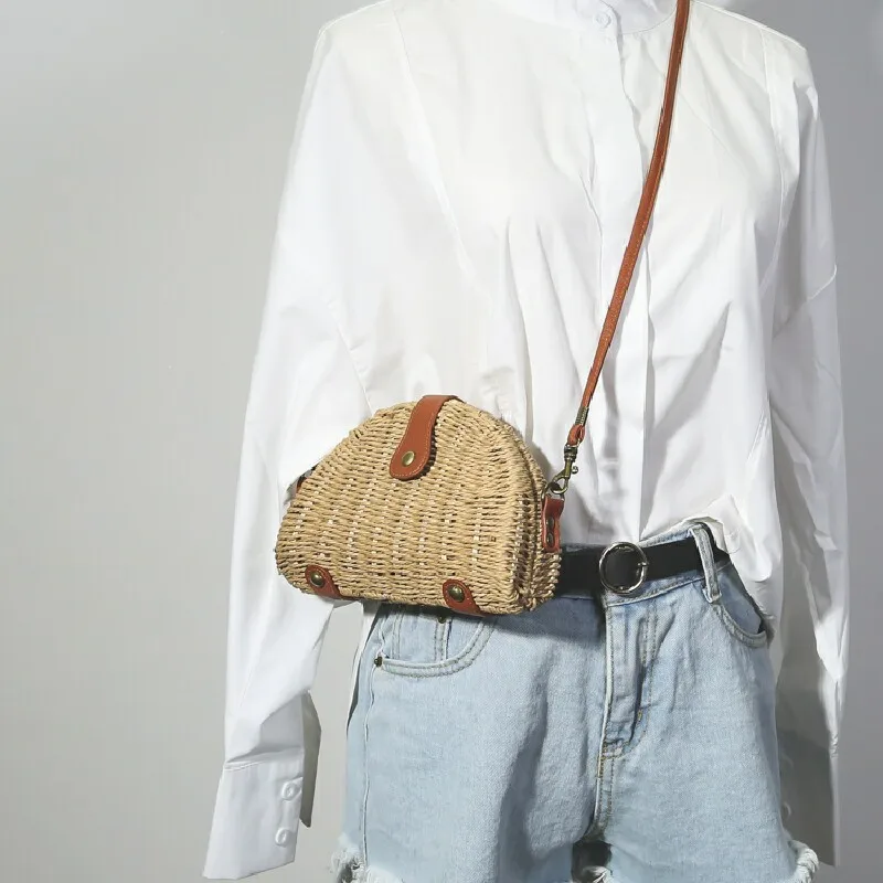 summer new female shoulder bag grass woven bag beach bag mobile wallet Messenger bag