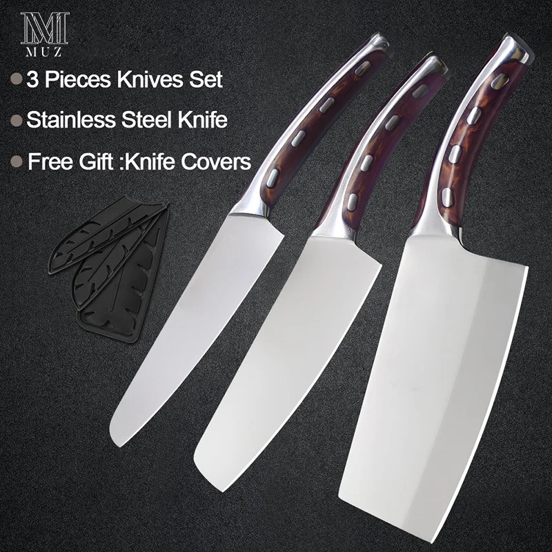 

Hot Sale 4cr14mov Stainless Steel Kitchen Knife Set Chopping Chef Cleaver Knife Super Sharp Blade Comfortable Handle Knives Set