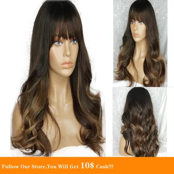 

Ombre Brown 13X6 Lace Frontal Wig For Women Long Body Wave Soft Bands Pre plucked Human Hair Wig Free For Brazil With Baby Hair