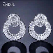 ZAKOL Высокое качество Крошечные ослепительные серьги-гвоздики с кубическим цирконием роскошный круг белого цвета свадебные украшения для женщин подарок FSEP371