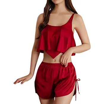 

pyjama set women New Fashion Sexy Backless V-Neck Comfortable Camisole Shorts Solid Set Sleepwear Lingerie пижамный комплект