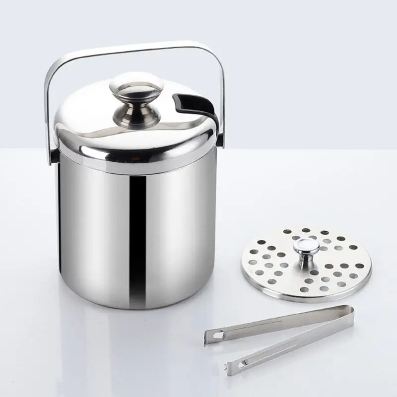 

1 Set Double-Wall Stainless Steel Insulated Ice Bucket with Lid Tong Handle for Home Bar Picnic Chilling Beer Champagne Wine