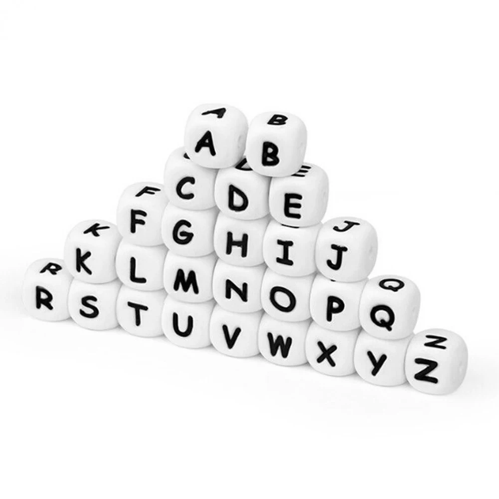 26 Pcs Letter Necklace Teething Beads Baby Teethers Chain Letter Silicone Cute Chewable English Alphabet Toys Bracelets Gifts