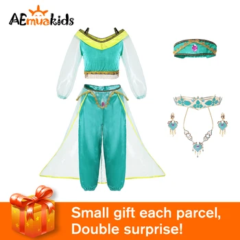 

2020 Jasmine Kid Aladdin and the Magic Lamp's Princess Set Top Pants Summer Clothing with Headband For Girl Party Dress Cosplay