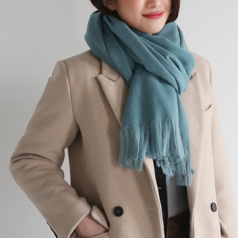 

Korean-style Monochrome Faux Cashmere Scarf Tassels Scarf Winter Thick Warm Ultra Large Versatile Women's Top Grade Boutique