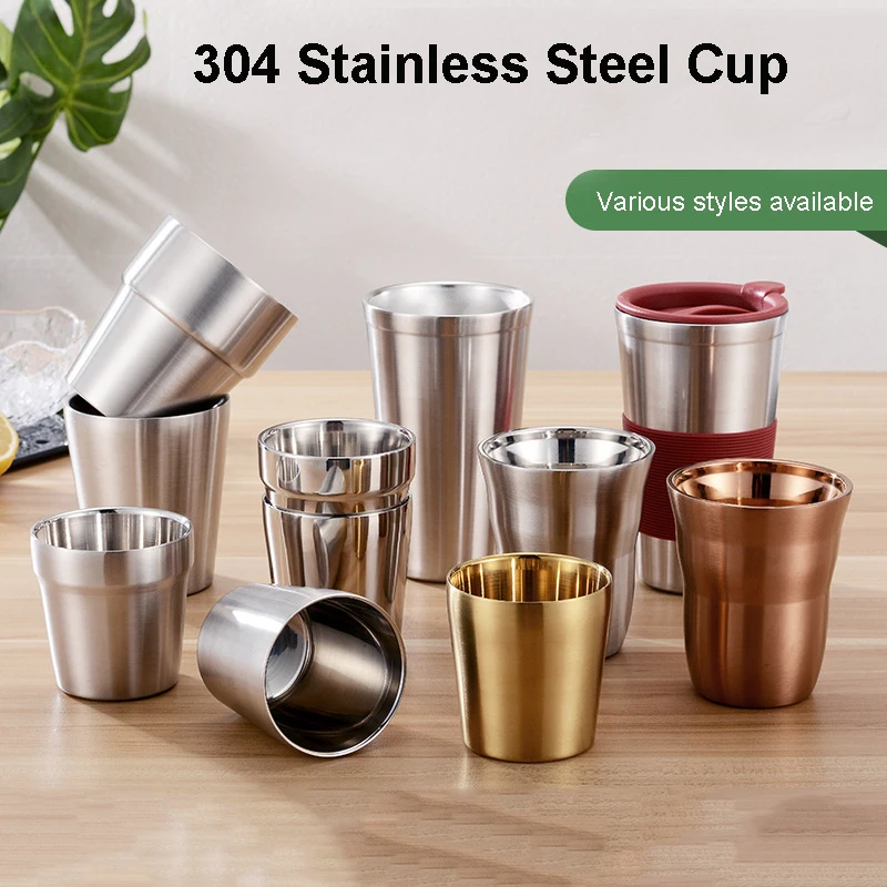 

175/260/300ml 304 Stainless Steel Beer Mug Milk Tea Cup Water Coffee Whiskey Wine Cup Bar Beverage Drinking Mugs Double Wall