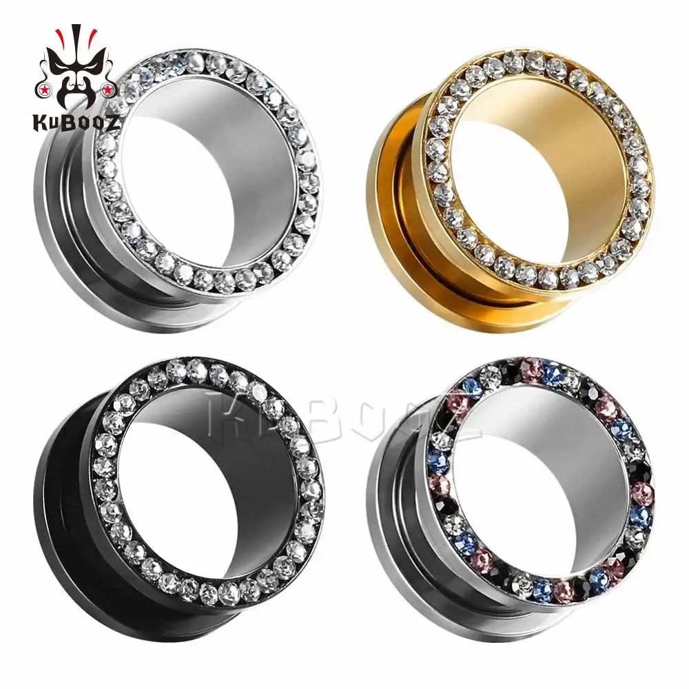 Kubooz Fashion Stainless Steel Diamond Ear Gauges Plugs Tunnel Expander