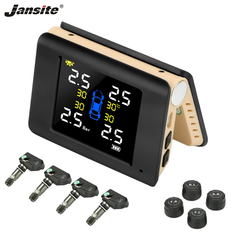 Jansite TPMS беспроводная автомобильная система контроля давления в шинах интеллектуальная система Солнечный светодиодный дисплей с 4 встроенными или внешними датчиками