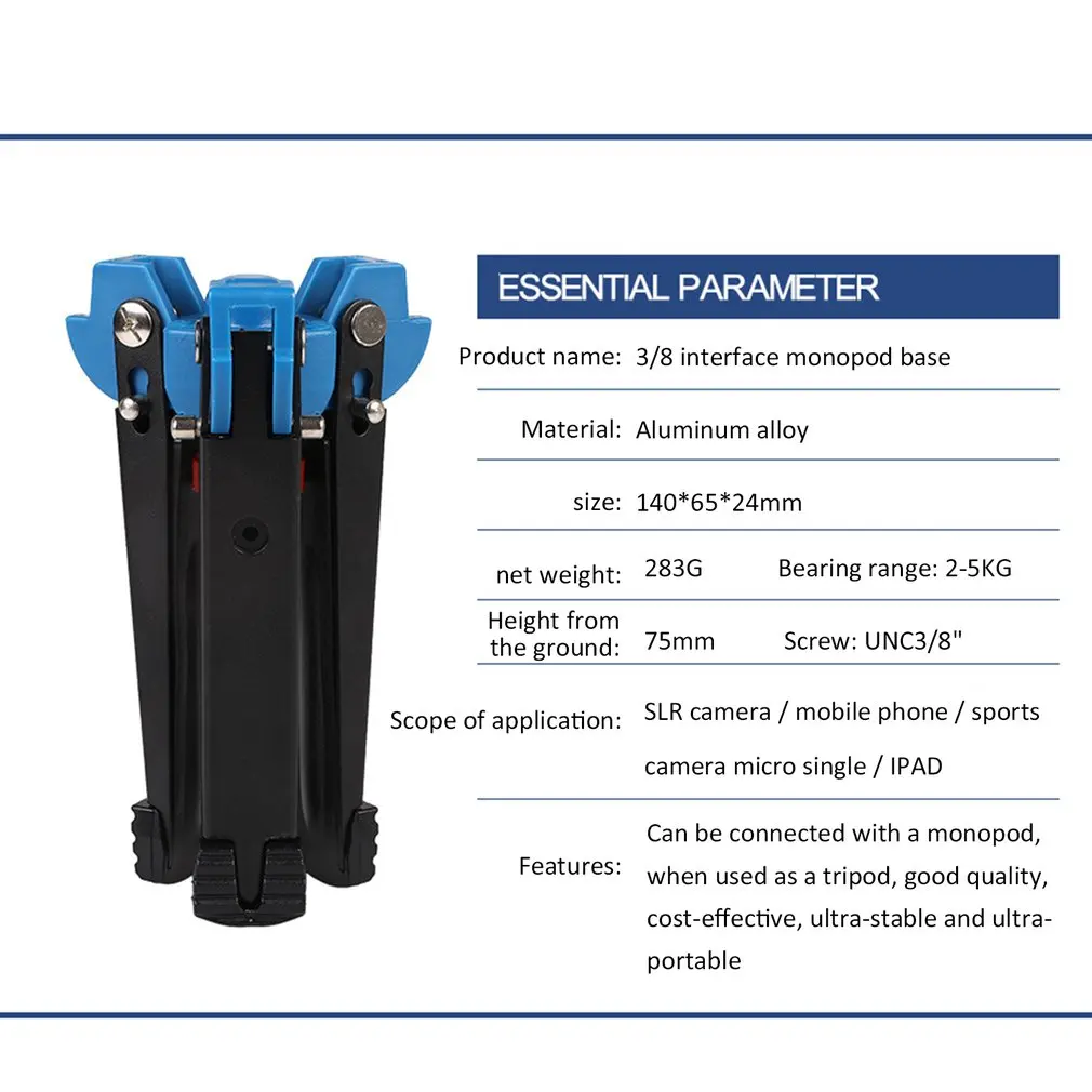  360 Degree Universal Stand Three Feet Support Stand Tripod Tripods Base for 3/8 Monopod Video Monop