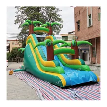 8 м длинная тропическая тема надувная сухая горка с пальмами для детей и взрослых Коммерческая надувная горка зеленый желтый