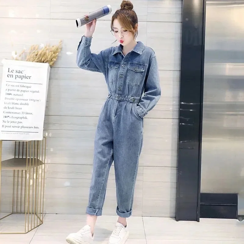 Fashion Denim Jumpsuit Women 2021 New Spring New Tooling Jumpsuit Slim Slimming Age Reduction Suit Trousers Commute overalls denim overalls women korean version of loose jumpsuit women 2021 spring and autumn new cropped trousers casual pants