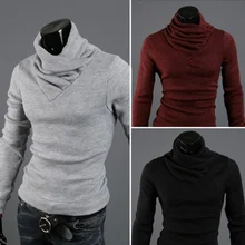 

QIWN 2021 New Men's Solid Color Sweater Pile Pile Collar Sweater Autumn and Winter Rabbit Fur Long-sleeved Turtleneck Sweater