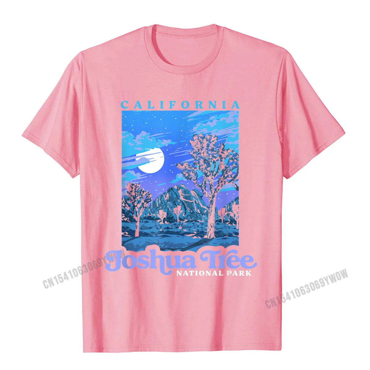 Casual Camisa Short Sleeve Tops Shirt Lovers Day Round Collar Pure Cotton Mens Top T-shirts Camisa Top T-shirts Prevalent Joshua Tree National Park Vintage Night Scene Retro T-Shirt__137 pink