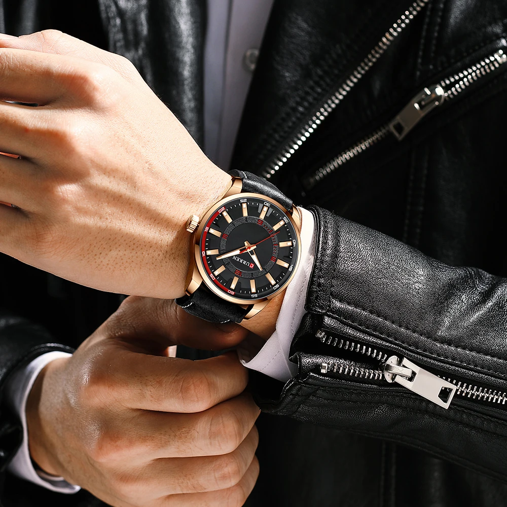 Herren Schwarz Casual Leder Quarz Einfache Kreative Uhr Geeignet für_voghion.com