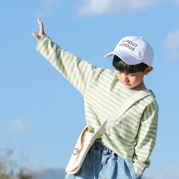 

Children's clothing boys round neck striped T-shirt children's long-sleeved autumn bottoming shirt boy clothes bou tops