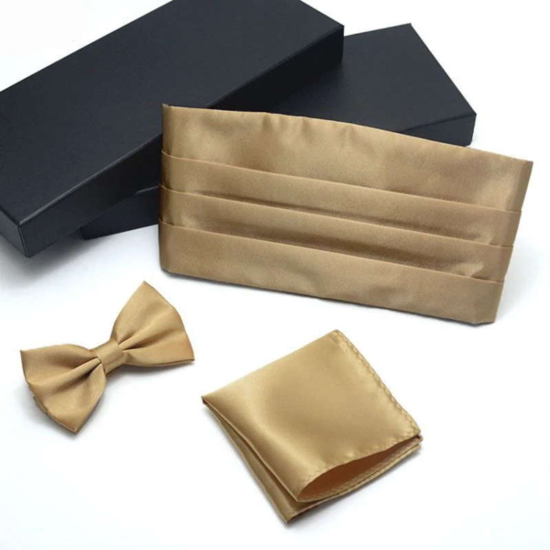 Свадебные Мужские комплекты Cummerbund карманный квадратный золотистый галстук