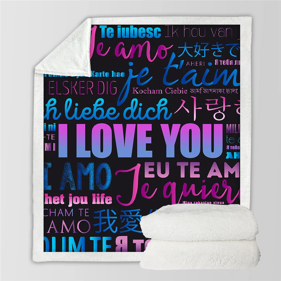 Couverture "dire je t'aime dans toutes les langues" Couvre lit Sherpa luxueux pour Couple couvre lit en peluche couverture personnalis e dor e lettres