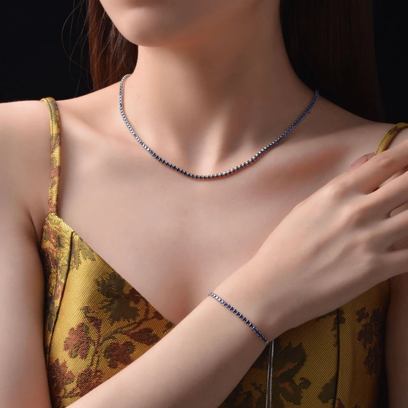 OEVAS 100% 925 Sterling Silver 2.5mm Ruby Tanzanite Sapphire High Carbon Diamond 65mm Chains Necklace Wedding Fine Jewelry Gift