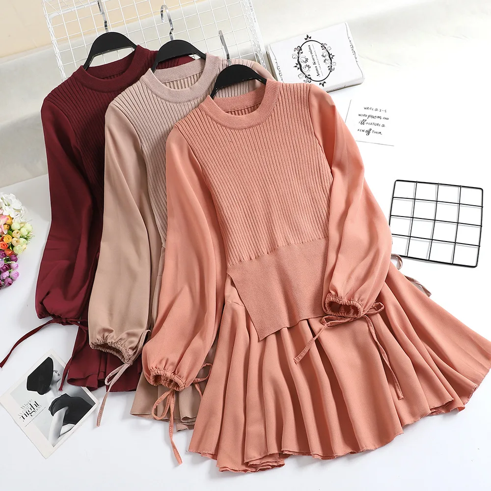 JOYINPARTY 2019 Весенние новые женские вязаные платья из шифона бальные с круглым