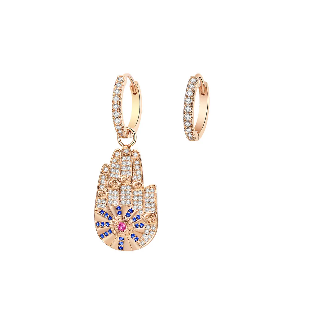 Top Quality Vintage Rose Gold Silver Fashion Hamsa Hand CZ Stud Earrings For Women Accessories Jewelry Gift Dropshipping - Окраска металла: Gold Color