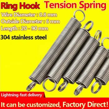 

Wire Diameter 0.8mm Outer Diameter 6mm Coil Extension Spring Pullback Spring Ring Hook Tension Spring Draught Spring Custom