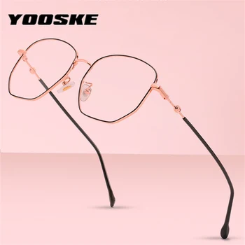 

YOOSKE Blue Light Blocking Glasses Frames Women Computer Eyeglasses Retro Polygon Optical Frame Metal Clear Spectacles