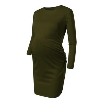 

Women's Long Sleeve Round Sleeve Maternity Dresses Ruched Pregnancy Clothing Nursing Breastfeeding Clothes Pregnant maternity