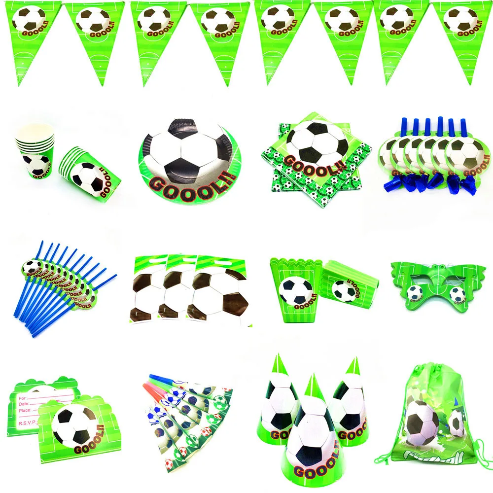 Decoración de fiesta de cumpleaños de fútbol para niños, vajilla desechable con temática de fútbol para fiesta de cumpleaños