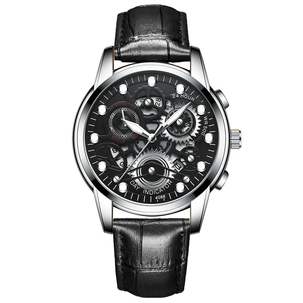 FNGEEN Brand Gold Watch Men's Hollow Quartz Watch Stainless Steel Band Waterproof Luminous Fashion Watches Relogio Masculino 