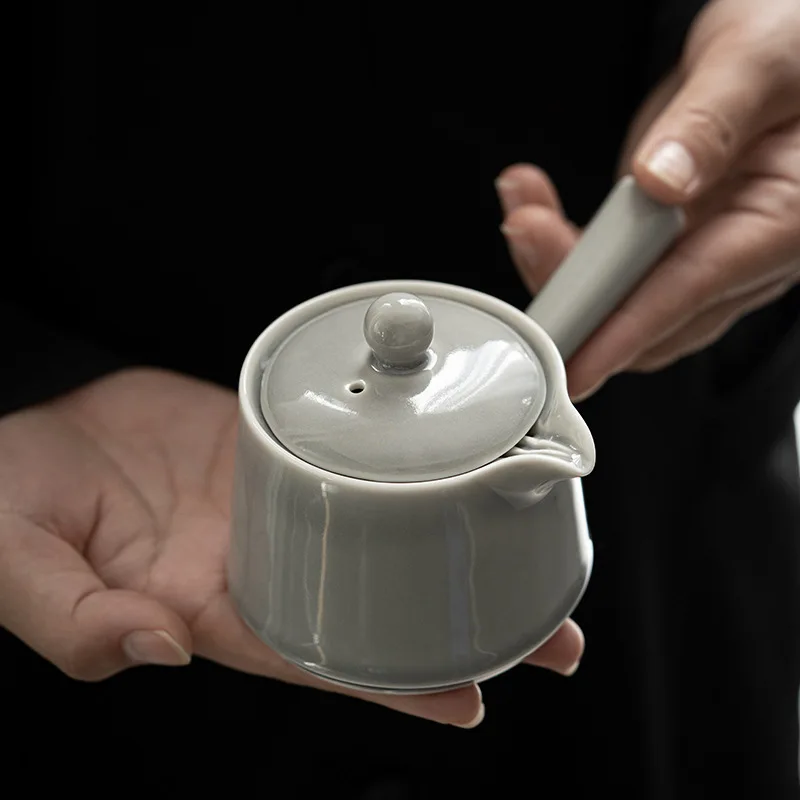 Japanese Ice Gray Glaze Porcelain Kung Fu Tea Set Household Tureen Side Handle Pot Set Ceramic Tea Chinese Cup