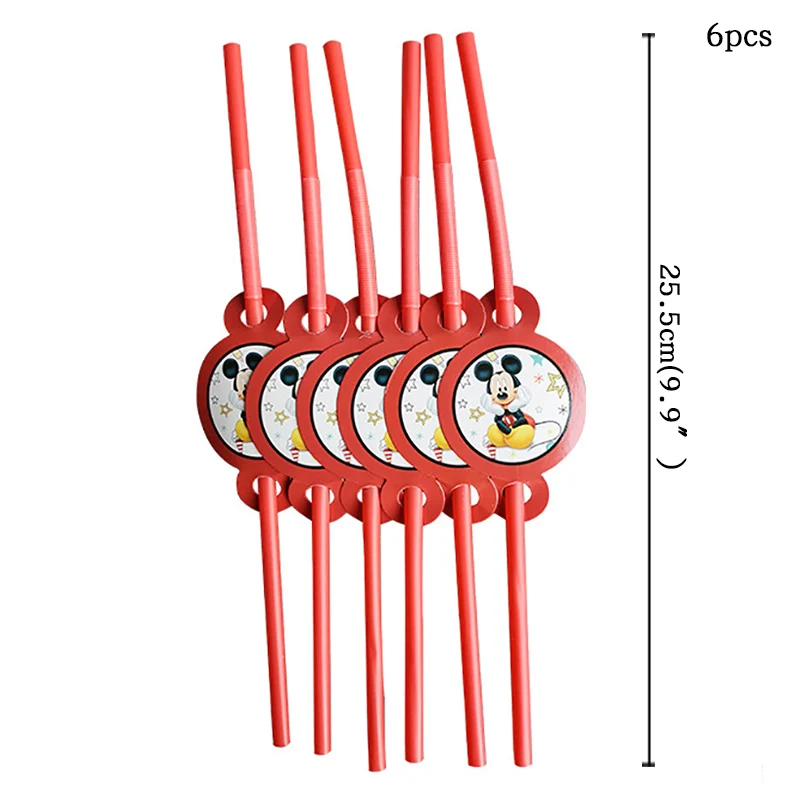 С Микки Маусом Мышь вечерние аксессуары для детского дня рождения вечерние для украшения детского душа вечерние принадлежности для детский праздничный костюм, комплект - Цвет: straws-6pcs