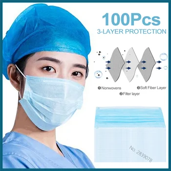 

In stock 100pcs Individually Packed Disposable Masks Three-layer Prevent saliva Adult Breathable Dust-proof Protective Mask
