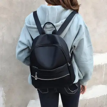 

Nylon Large Capacity Travel Backpacks Women Rivet Black Casual Shoulder School Bags for Teenage School Shoulder Bag