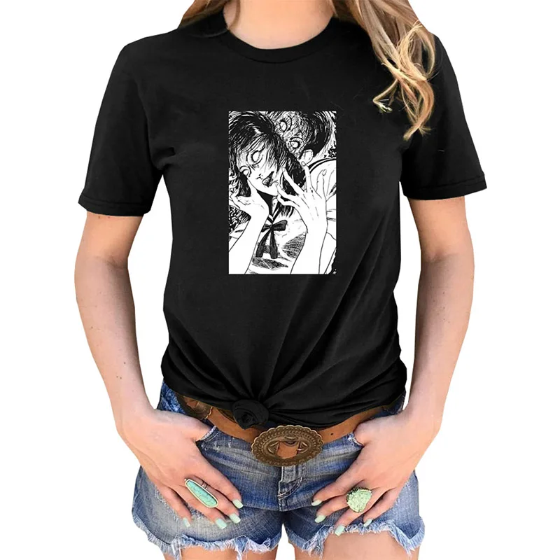Anime Tee Tomie Junji Ito Tee Women Horror Manga Printed Tops Japan Anime Printing Short Sleeve Tshirt camiseta femenina