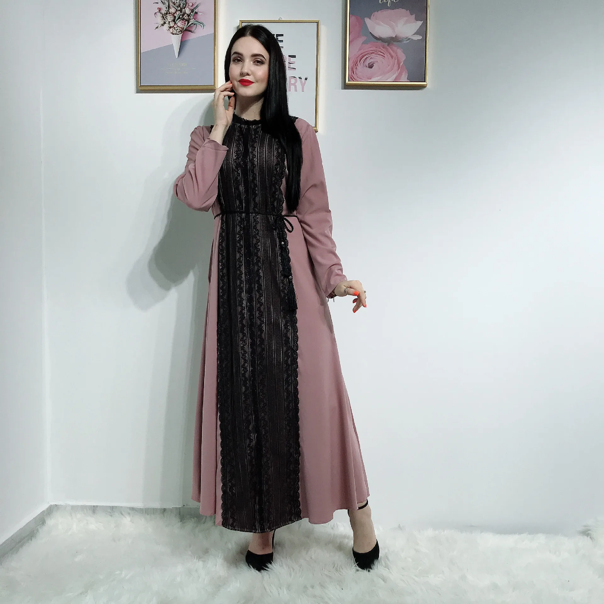 Elegnat мусульманское абайя кружево Макси платье кардиган длинный халат кимоно Рамадан ИД мусульманская молитва одежда служения