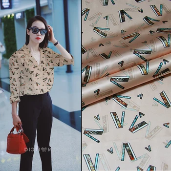 

New 138cm wide 19mm silk stretch fabric inkjet printed stretch satin silk fabric stretch women's skirt clothes summer cloth