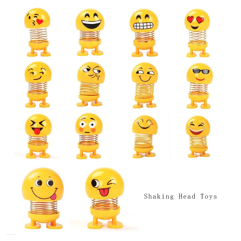 

Shaking Head Toys Car Ornaments Bobblehead Nod Dolls Cute Cartoon Funny Emoji Wobble Head Robot Lovely Car Dashboard Decor Auto