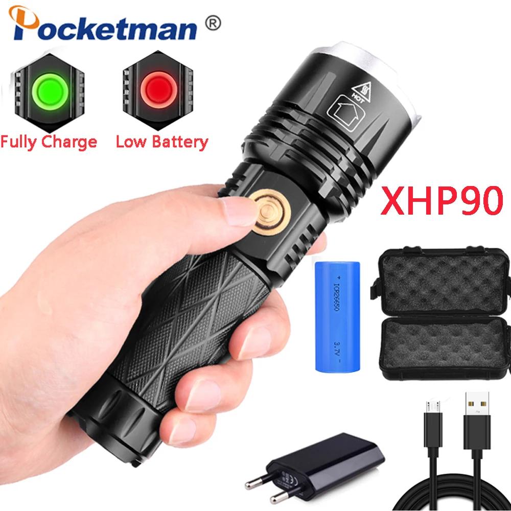 

Newest XHP90 led flashlight 5modes 500 meters long shot Telescopic zoom flashlight torch lanterna as power bank with use 26650