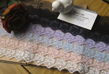 

10 yards 5cm 1.96" wide black/ivory/pink/blue candy cotton mesh fabric embroidery clothes dress lace trim tapes ribbon T19X182K2