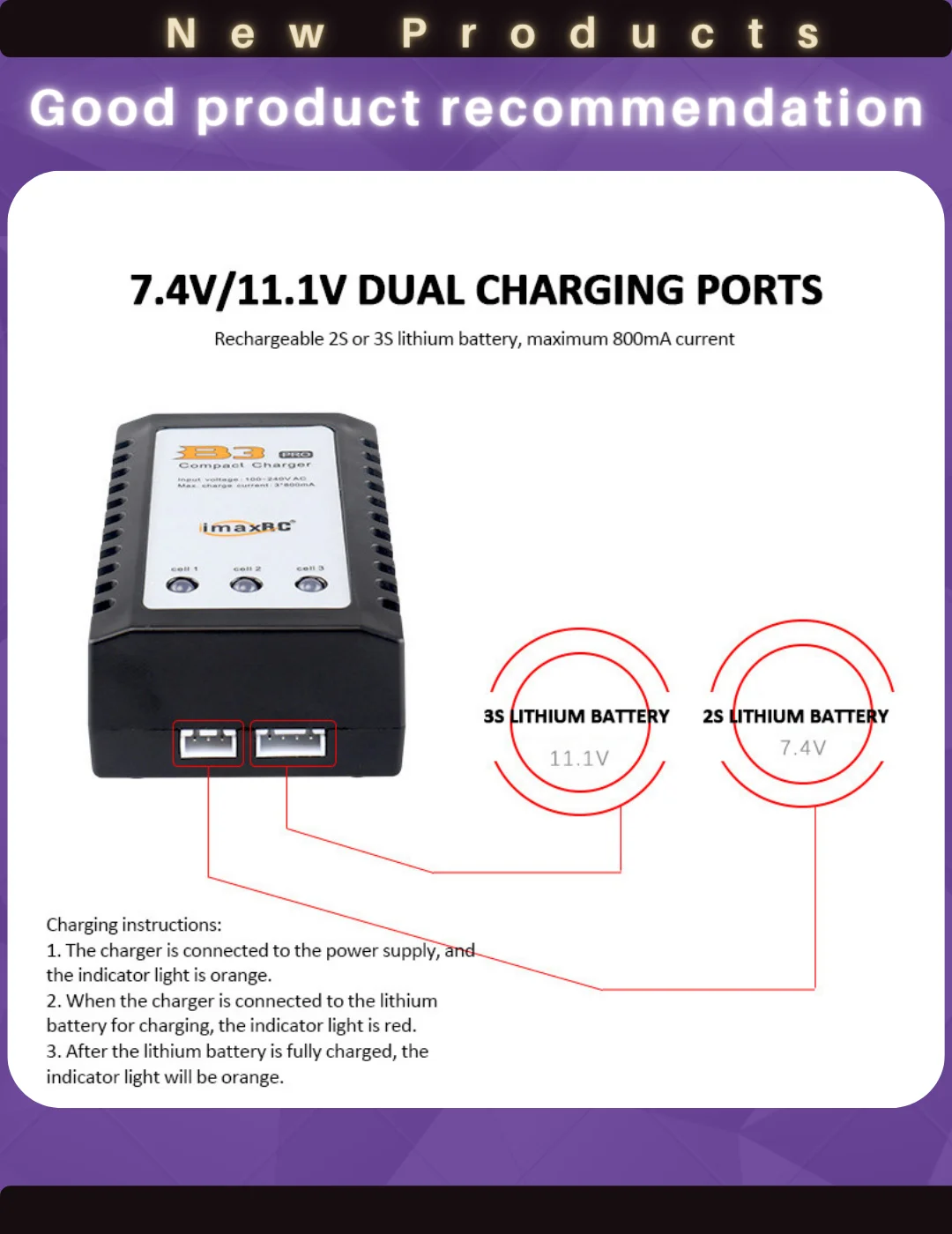 smart band charger IMAX RC RC B3 Pro Compact Balance Charger 2S 3S  Lipo for 10W 20W 7.4V 11.1V Lithium LiPo Battery iMaxRC iMax best lithium battery charger